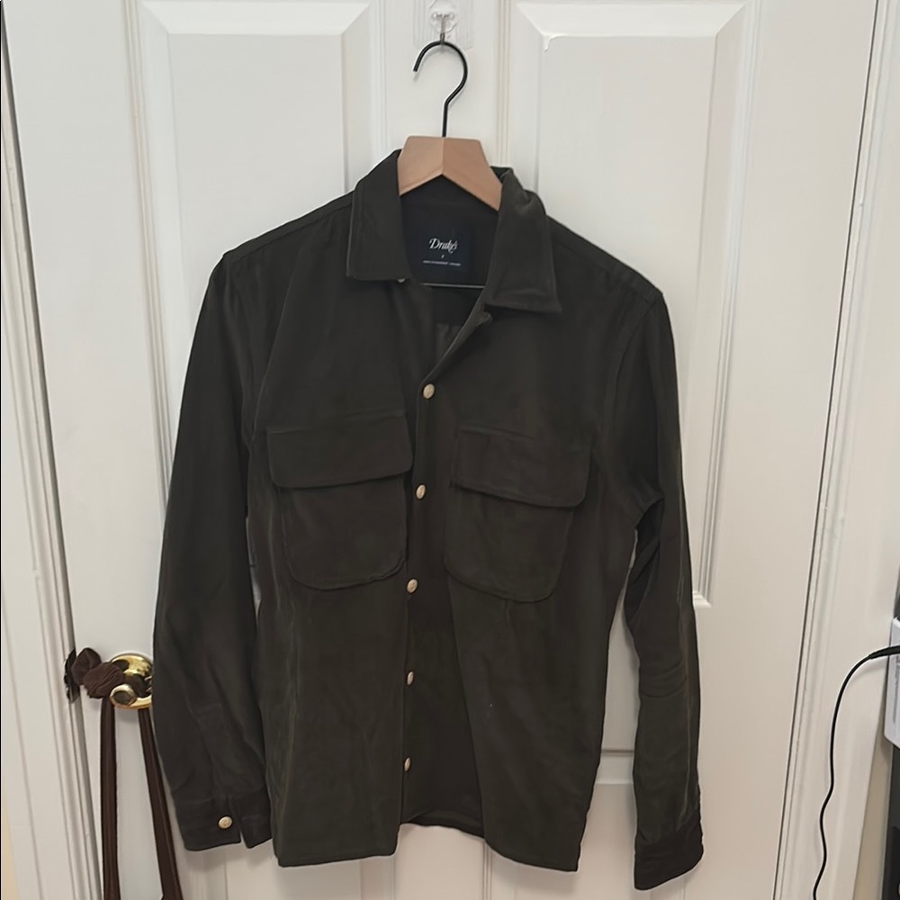 Drake’s London Dark Green Corduroy Overshirt